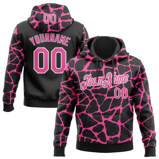 Custom Stitched Black Pink-White Abstract Network Pattern Sports Pullover Sweatshirt Hoodie - Main View