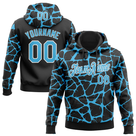 Custom Stitched Black Sky Blue-White Abstract Network Pattern Sports Pullover Sweatshirt Hoodie - Main View
