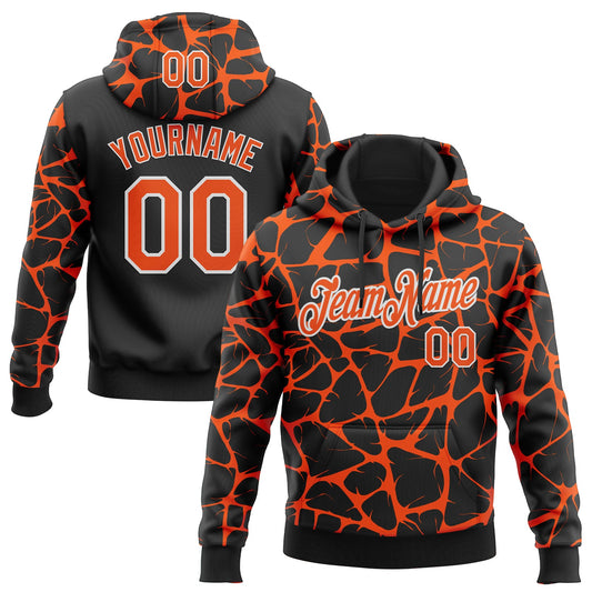 Custom Stitched Black Orange-White Abstract Network Pattern Sports Pullover Sweatshirt Hoodie - Main View