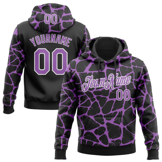 Custom Stitched Black Medium Purple-White Abstract Network Pattern Sports Pullover Sweatshirt Hoodie - Main View