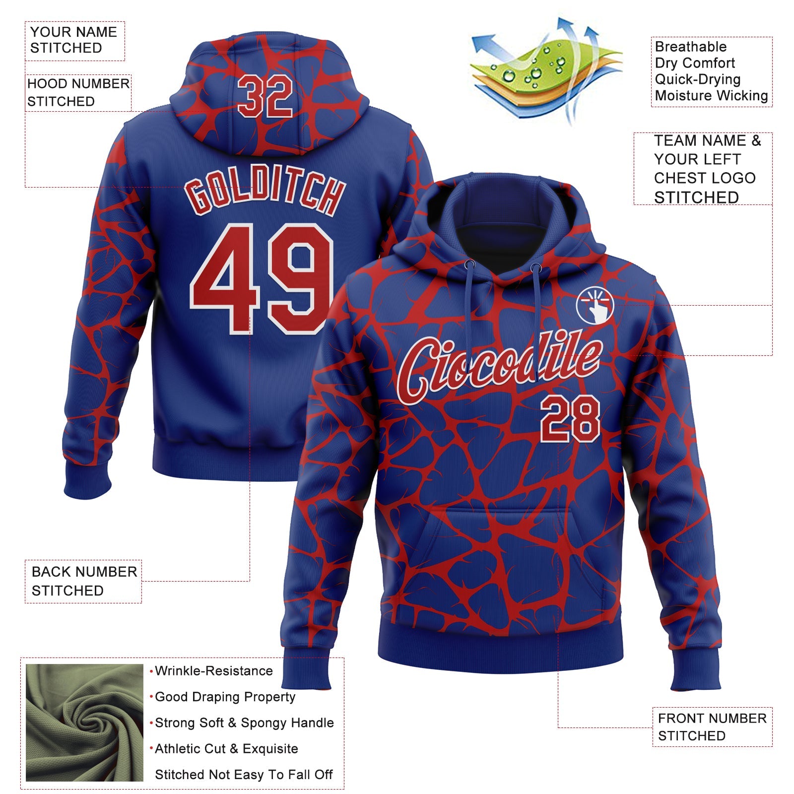 Custom Stitched Royal Red-White Abstract Network Pattern Sports Pullover Sweatshirt Hoodie view 4