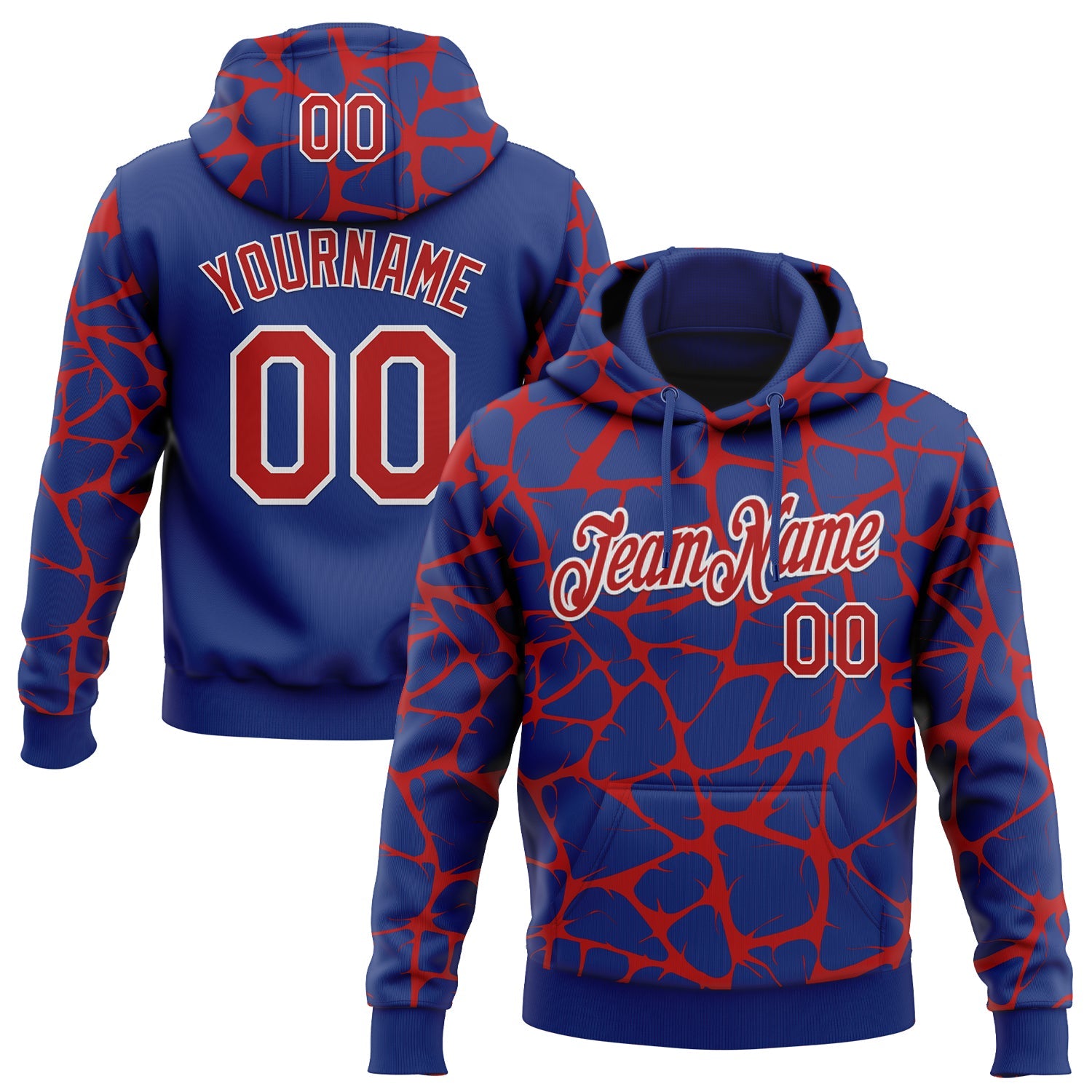 Custom Stitched Royal Red-White Abstract Network Pattern Sports Pullover Sweatshirt Hoodie - Main View
