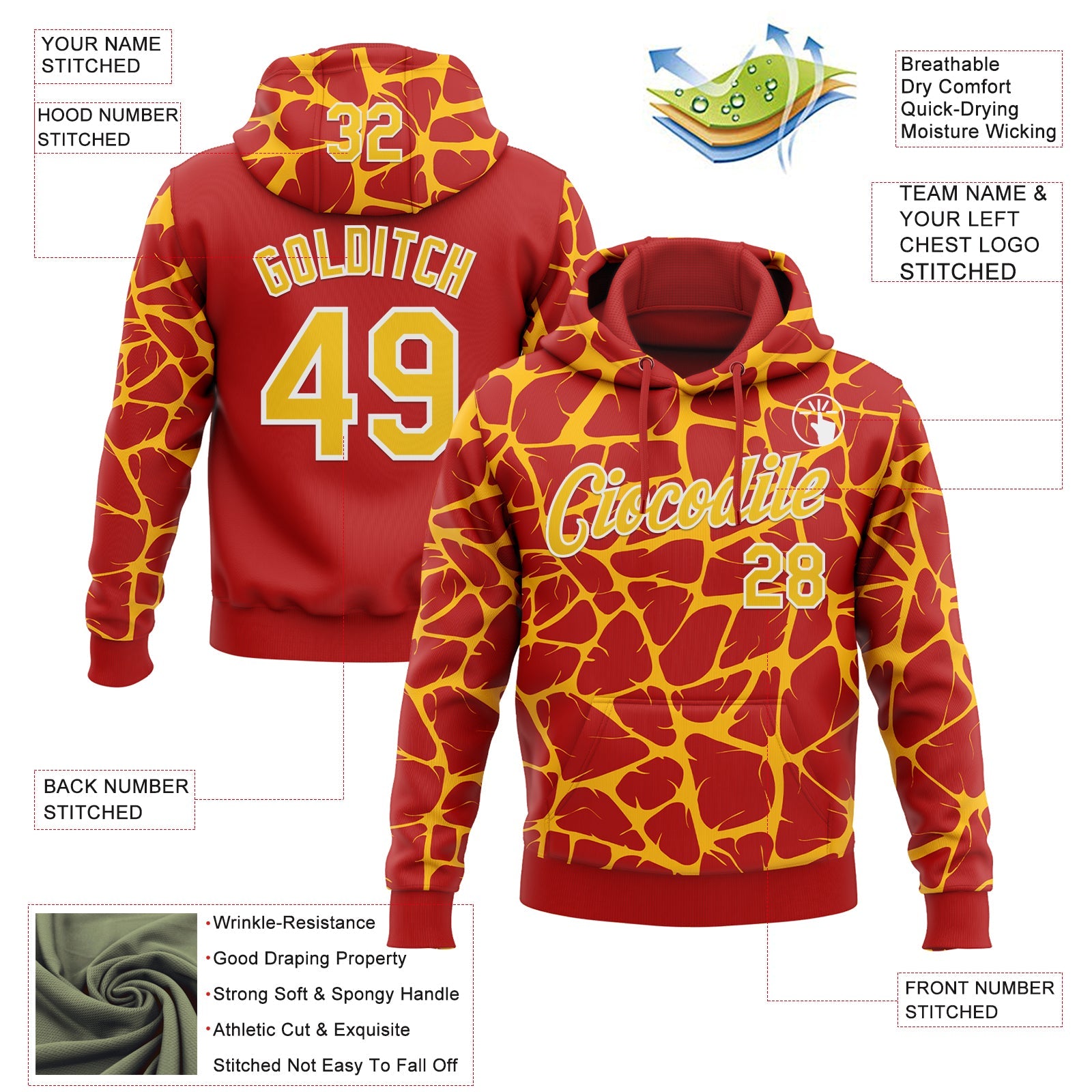 Custom Stitched Red Gold-White Abstract Network Pattern Sports Pullover Sweatshirt Hoodie view 4