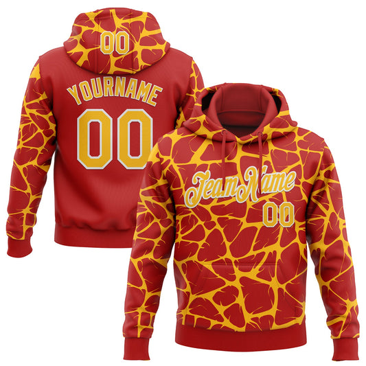 Custom Stitched Red Gold-White Abstract Network Pattern Sports Pullover Sweatshirt Hoodie - Main View