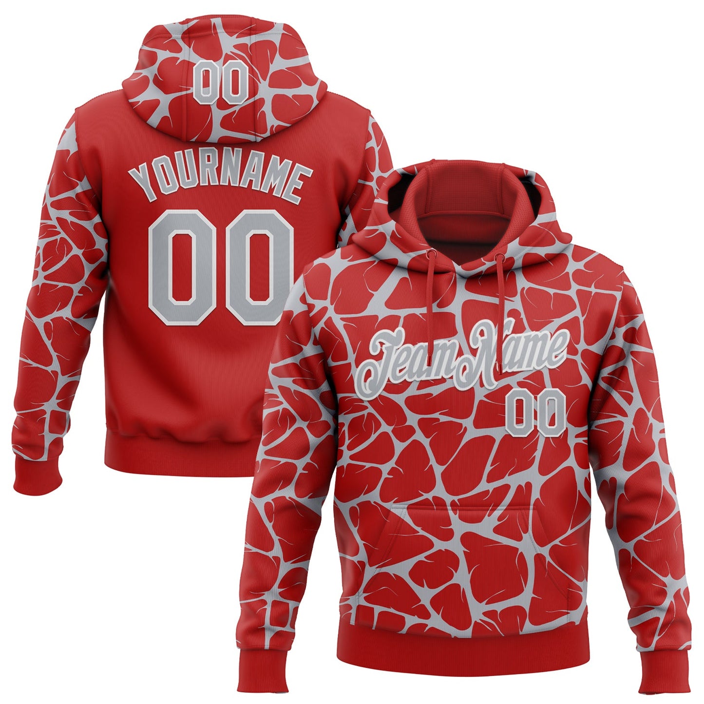 Custom Stitched Red Gray-White Abstract Network Pattern Sports Pullover Sweatshirt Hoodie - Main View