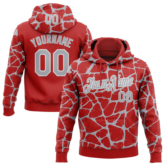 Custom Stitched Red Gray-White Abstract Network Pattern Sports Pullover Sweatshirt Hoodie - Main View