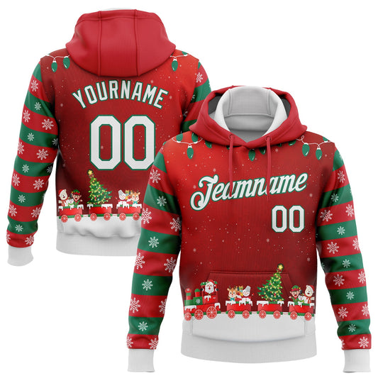 Custom Stitched Red White-Kelly Green 3D Christmas Sports Pullover Sweatshirt Hoodie - Main View