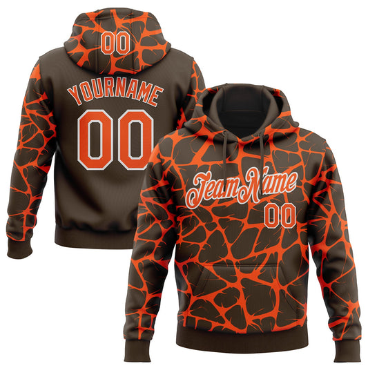 Custom Stitched Brown Orange-White Abstract Network Pattern Sports Pullover Sweatshirt Hoodie - Main View
