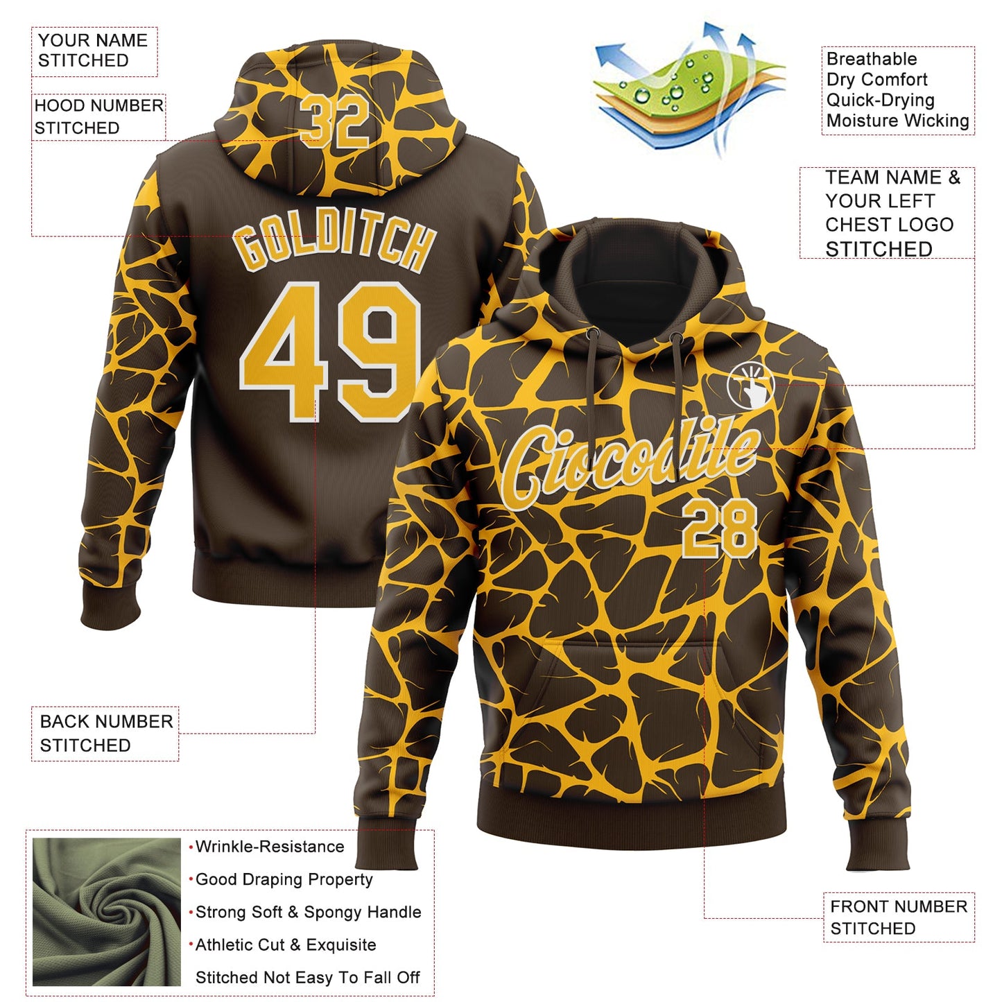 Custom Stitched Brown Gold-White Abstract Network Pattern Sports Pullover Sweatshirt Hoodie view 4