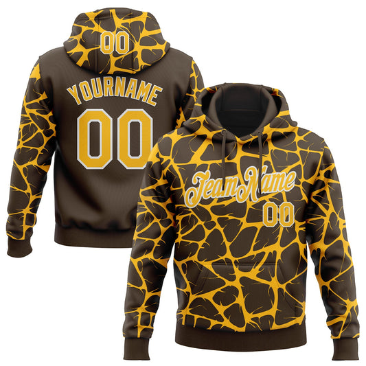Custom Stitched Brown Gold-White Abstract Network Pattern Sports Pullover Sweatshirt Hoodie - Main View
