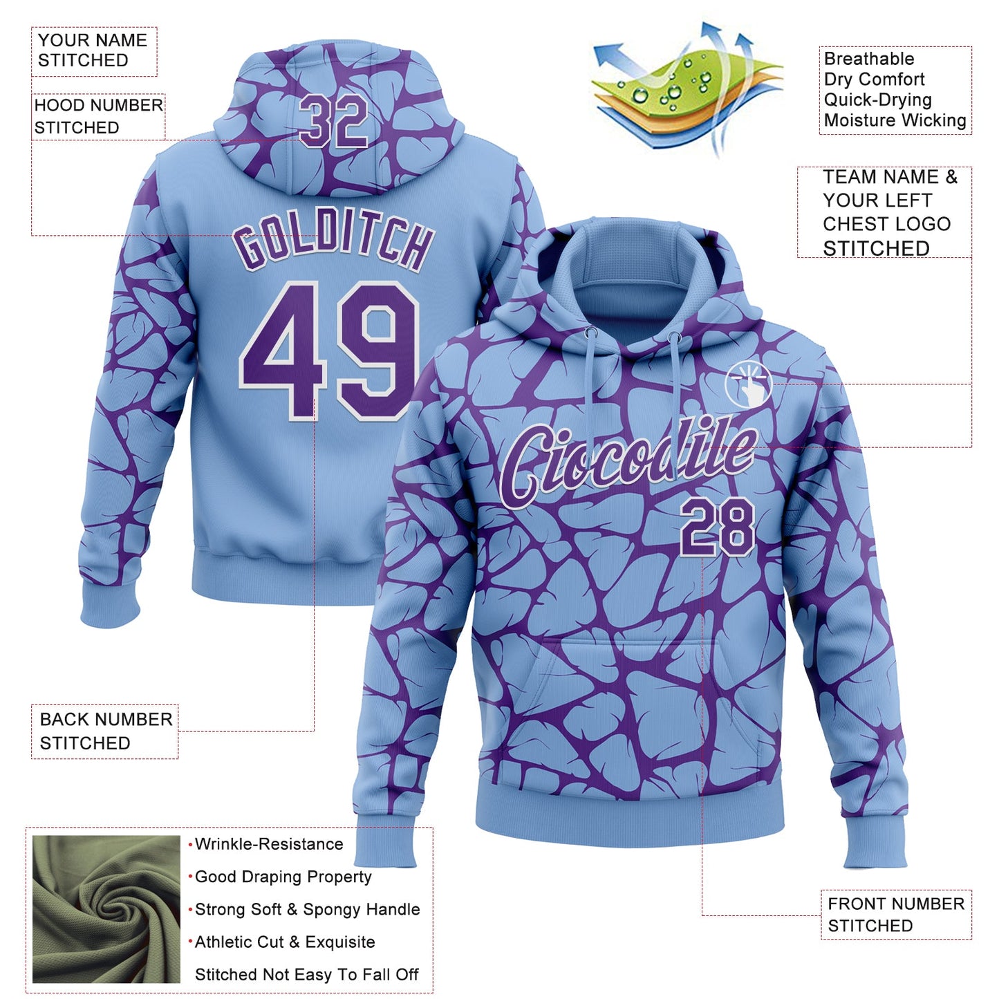 Custom Stitched Light Blue Purple-White Abstract Network Pattern Sports Pullover Sweatshirt Hoodie view 4