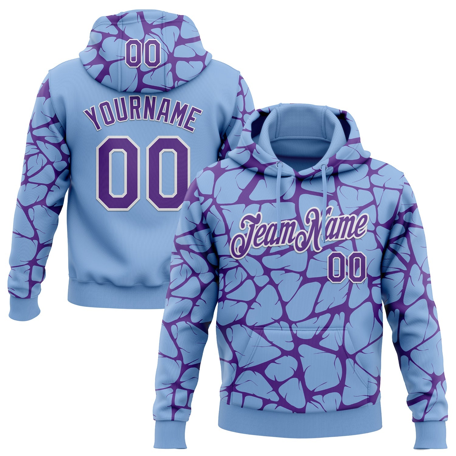 Custom Stitched Light Blue Purple-White Abstract Network Pattern Sports Pullover Sweatshirt Hoodie - Main View