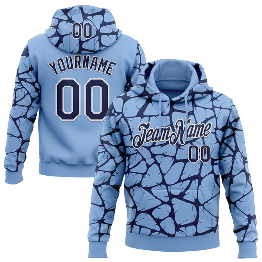 Custom Stitched Light Blue Navy-White Abstract Network Pattern Sports Pullover Sweatshirt Hoodie - Main View