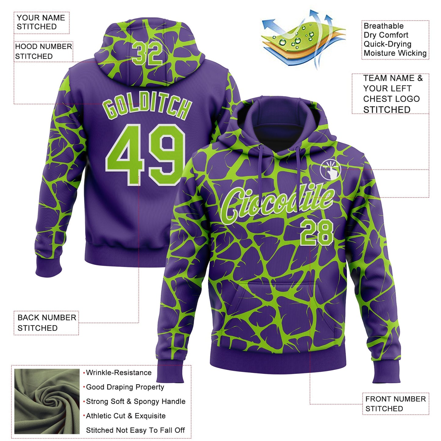 Custom Stitched Purple Neon Green-White Abstract Network Pattern Sports Pullover Sweatshirt Hoodie view 4
