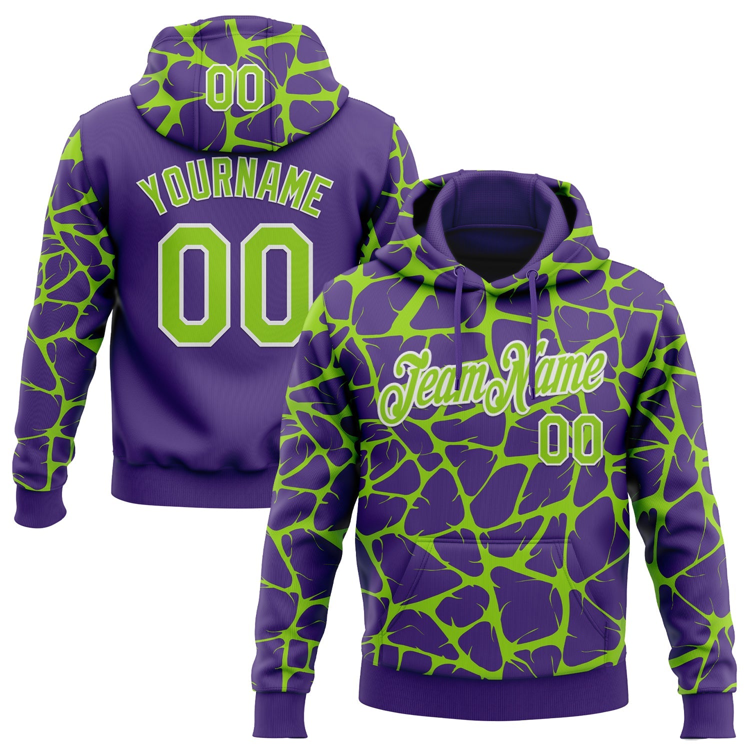 Custom Stitched Purple Neon Green-White Abstract Network Pattern Sports Pullover Sweatshirt Hoodie - Main View