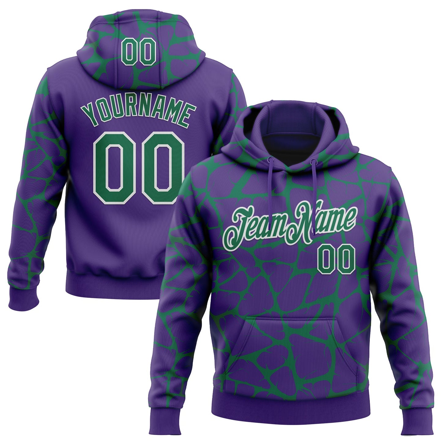 Custom Stitched Purple Kelly Green-White Abstract Network Pattern Sports Pullover Sweatshirt Hoodie - Main View