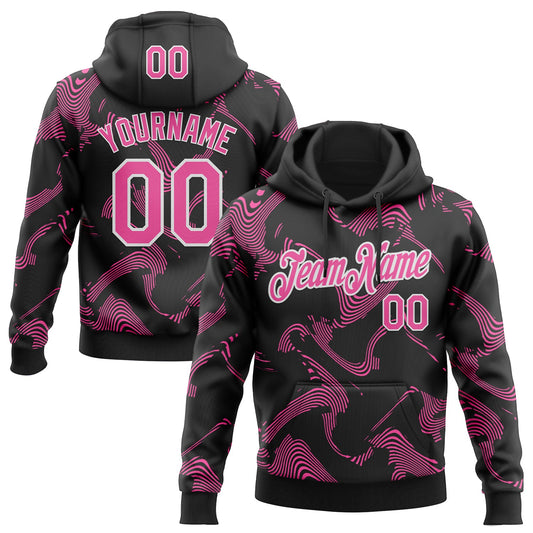 Custom Stitched Black Pink-White Curve Lines Sports Pullover Sweatshirt Hoodie - Main View