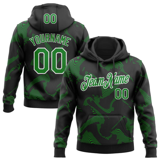 Custom Stitched Black Grass Green-White Curve Lines Sports Pullover Sweatshirt Hoodie - Main View