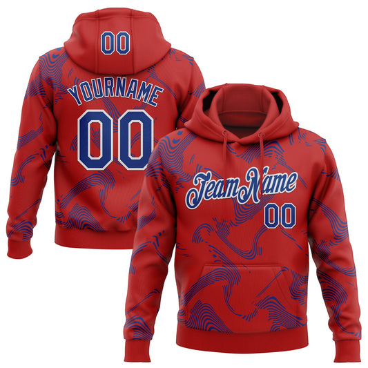 Custom Stitched Red Royal-White Curve Lines Sports Pullover Sweatshirt Hoodie - Main View