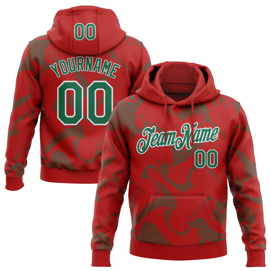 Custom Stitched Red Kelly Green-White Curve Lines Sports Pullover Sweatshirt Hoodie - Main View