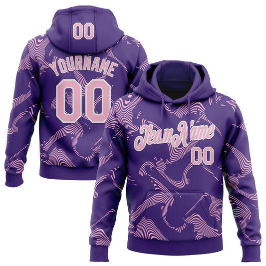 Custom Stitched Purple Light Pink-White Curve Lines Sports Pullover Sweatshirt Hoodie - Main View