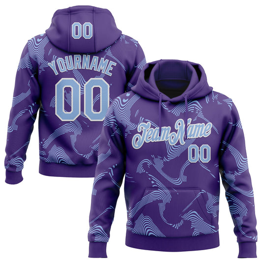 Custom Stitched Purple Light Blue-White Curve Lines Sports Pullover Sweatshirt Hoodie - Main View