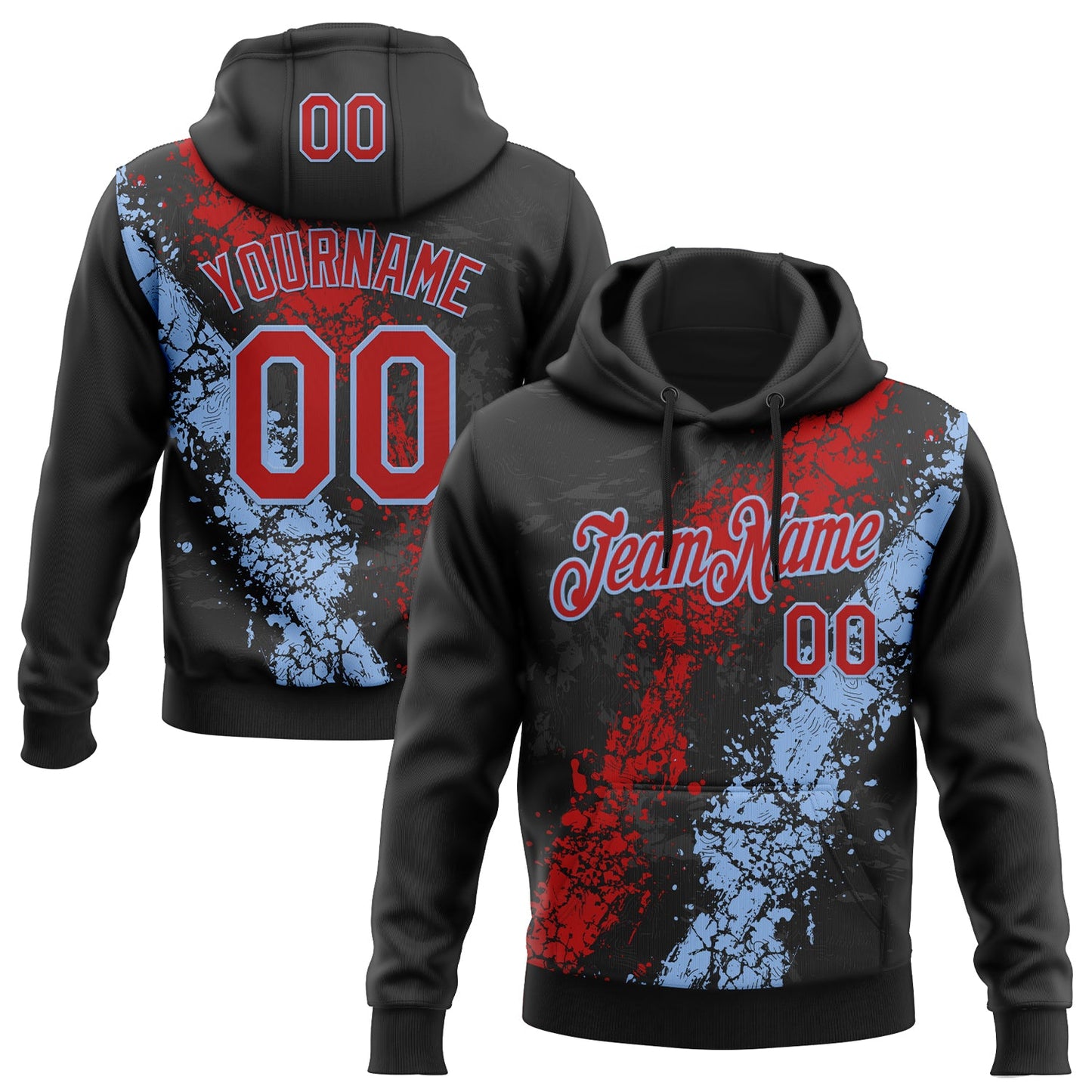 Custom Stitched Black Red-White Splash Sports Pullover Sweatshirt Hoodie - Main View