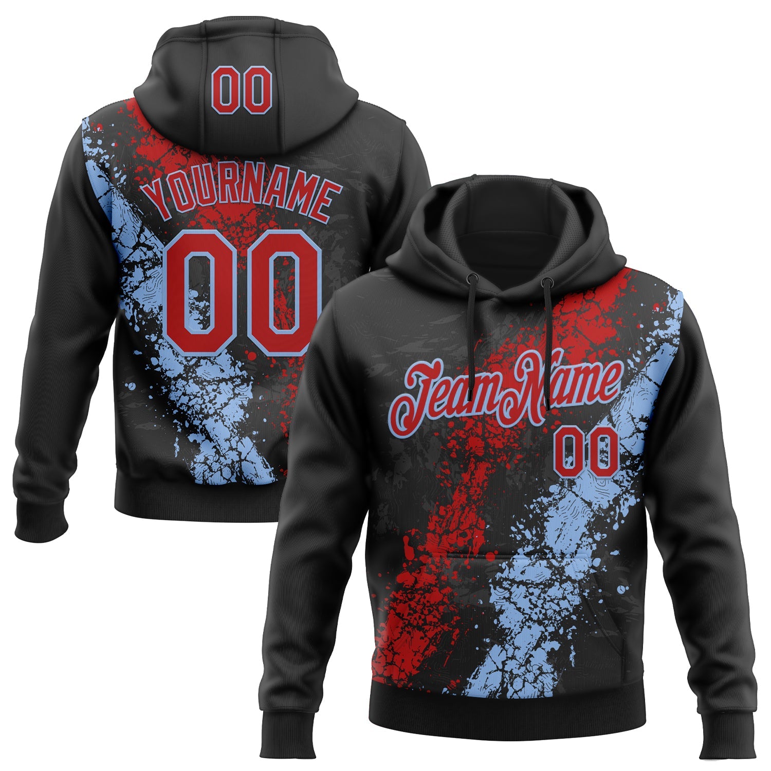 Custom Stitched Black Red-White Splash Sports Pullover Sweatshirt Hoodie - Main View