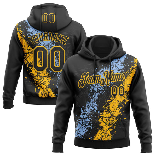 Custom Stitched Black Light Blue-Gold Splash Sports Pullover Sweatshirt Hoodie - Main View