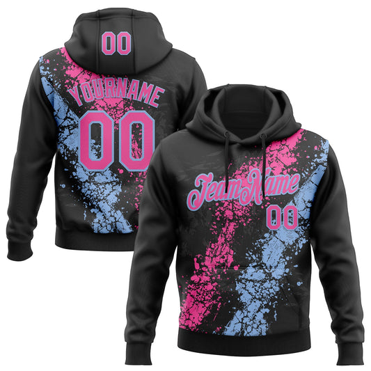 Custom Stitched Black Pink-Light Blue Splash Sports Pullover Sweatshirt Hoodie - Main View