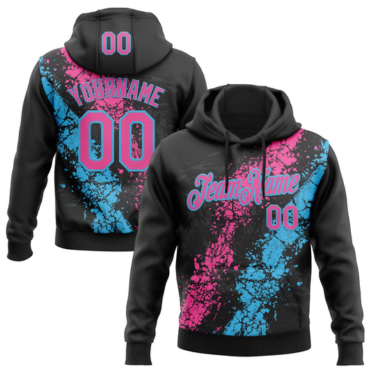 Custom Stitched Black Pink-Sky Blue Splash Sports Pullover Sweatshirt Hoodie - Main View