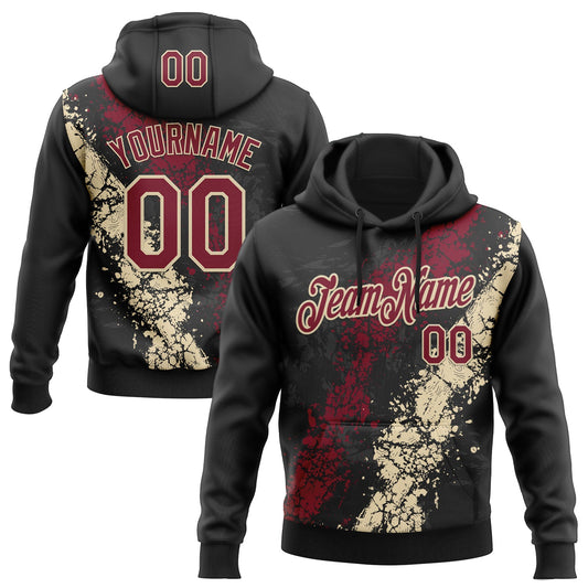 Custom Stitched Black Crimson-Cream Splash Sports Pullover Sweatshirt Hoodie - Main View