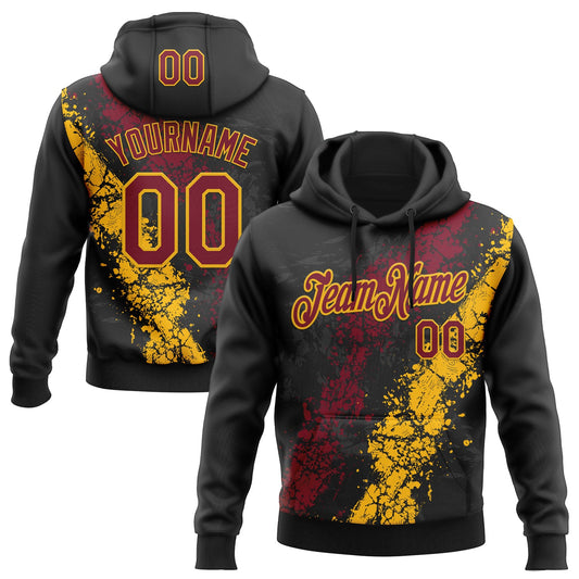 Custom Stitched Black Crimson-Gold Splash Sports Pullover Sweatshirt Hoodie - Main View