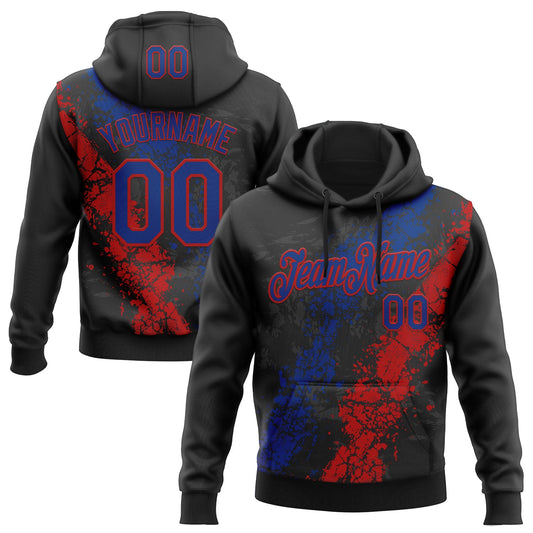 Custom Stitched Black Royal-Red Splash Sports Pullover Sweatshirt Hoodie - Main View