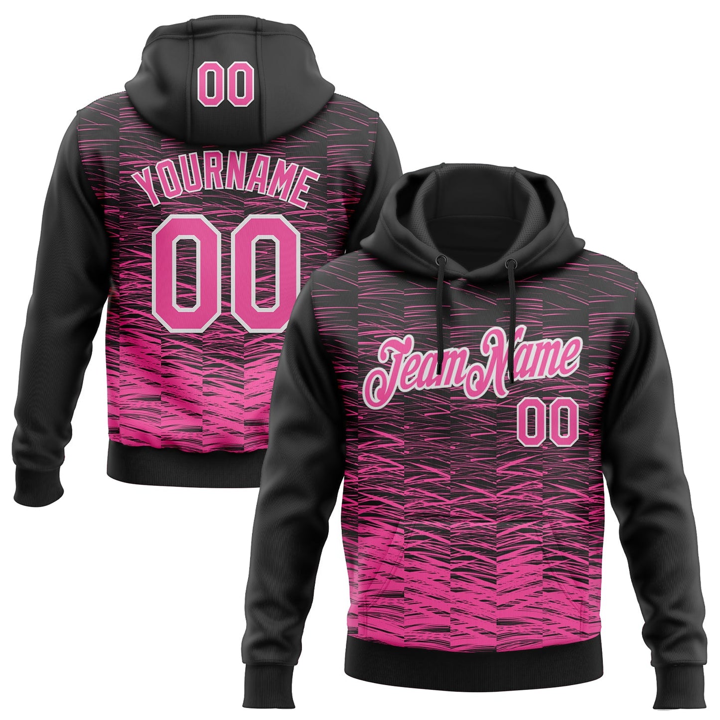 Custom Stitched Black Pink-White Line Sports Pullover Sweatshirt Hoodie - Main View
