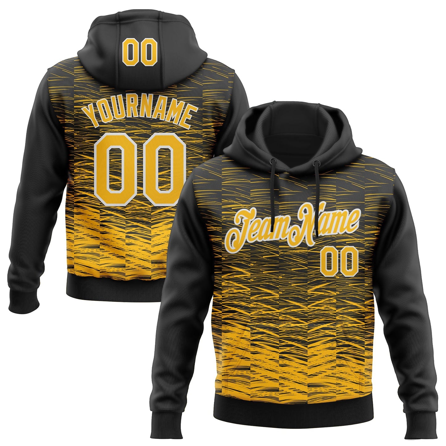 Custom Stitched Black Gold-White Line Sports Pullover Sweatshirt Hoodie - Main View