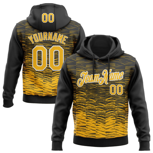 Custom Stitched Black Gold-White Line Sports Pullover Sweatshirt Hoodie - Main View
