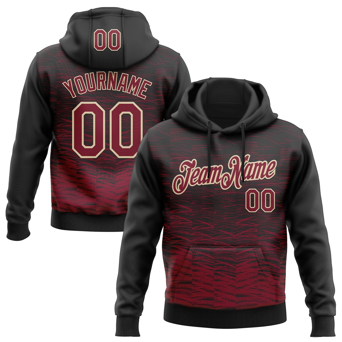 Custom Stitched Black Crimson-Cream Line Sports Pullover Sweatshirt Hoodie - Main View