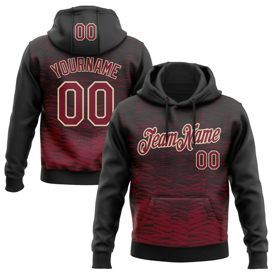 Custom Stitched Black Crimson-Cream Line Sports Pullover Sweatshirt Hoodie - Main View