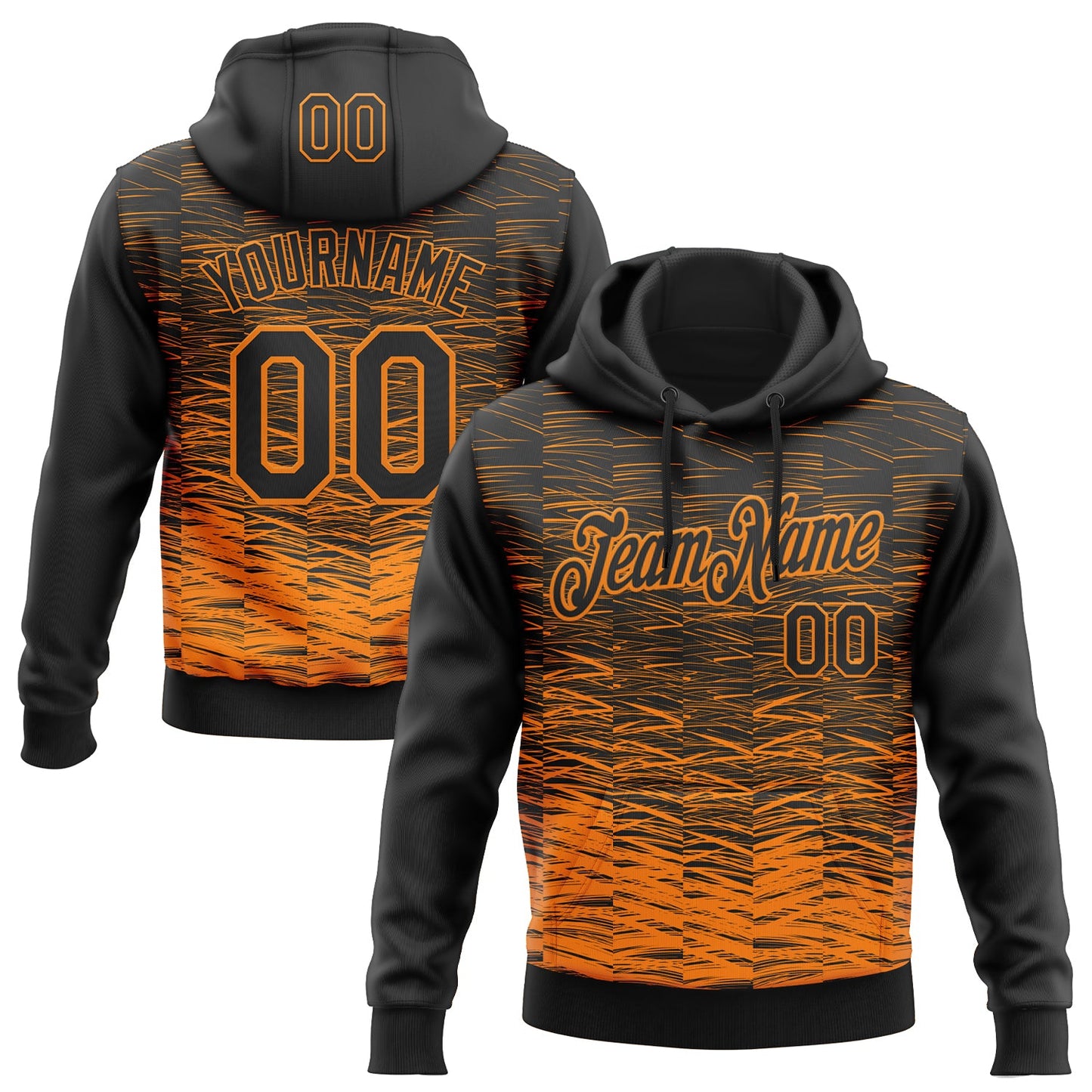 Custom Stitched Black Bay Orange Line Sports Pullover Sweatshirt Hoodie - Main View