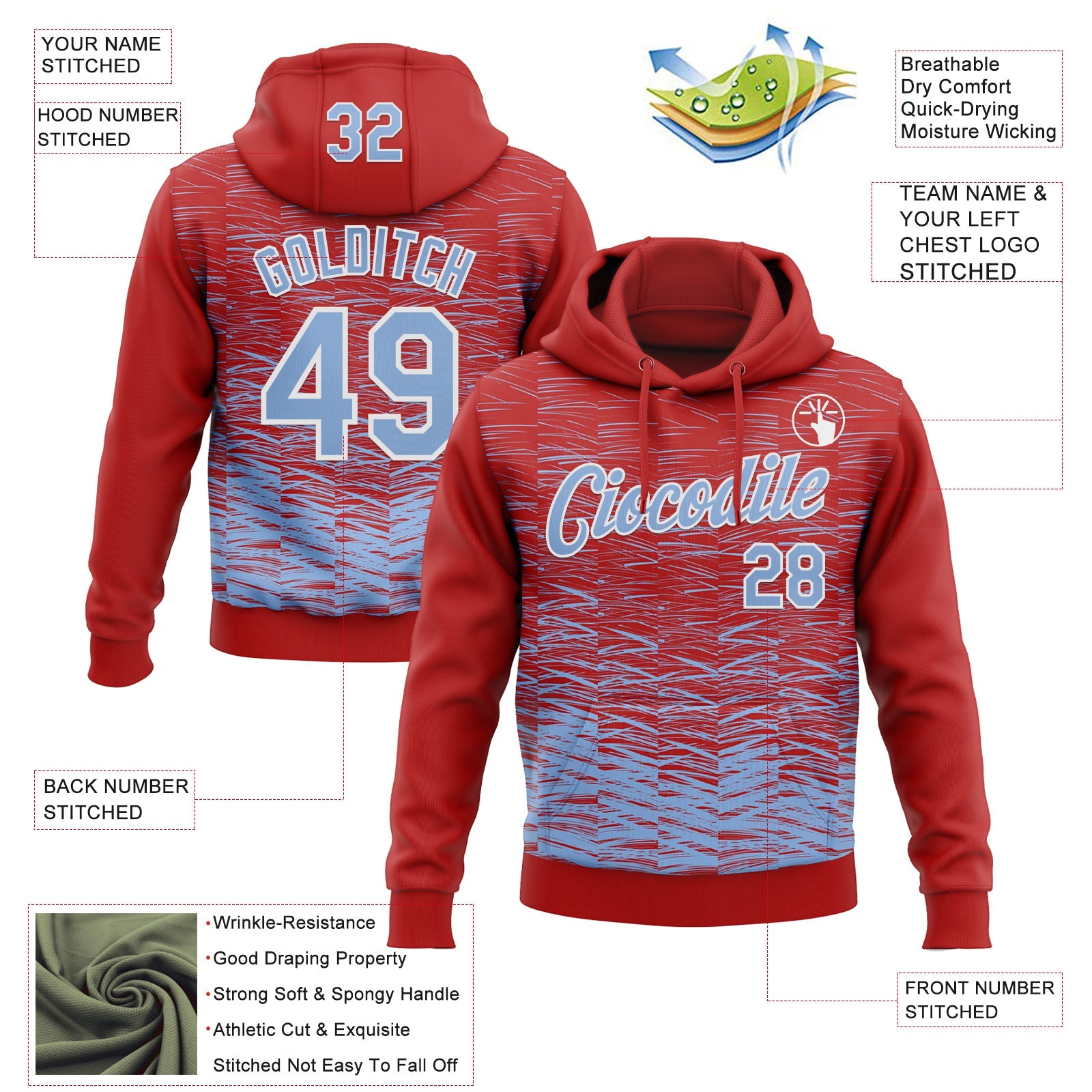 Custom Stitched Red Light Blue-White Line Sports Pullover Sweatshirt Hoodie view 4