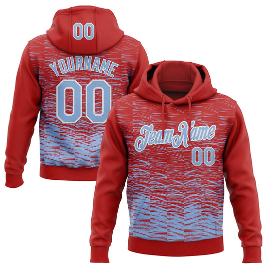 Custom Stitched Red Light Blue-White Line Sports Pullover Sweatshirt Hoodie - Main View