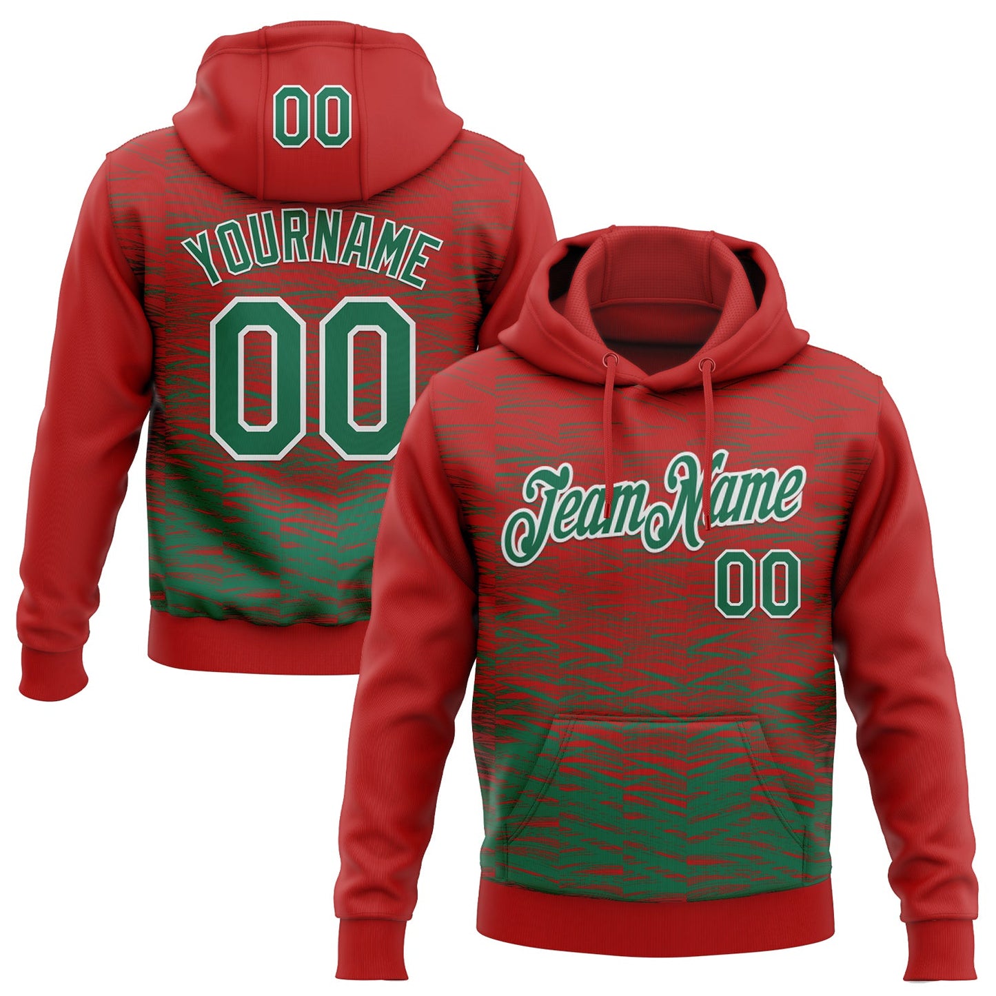 Custom Stitched Red Kelly Green-White Line Sports Pullover Sweatshirt Hoodie - Main View