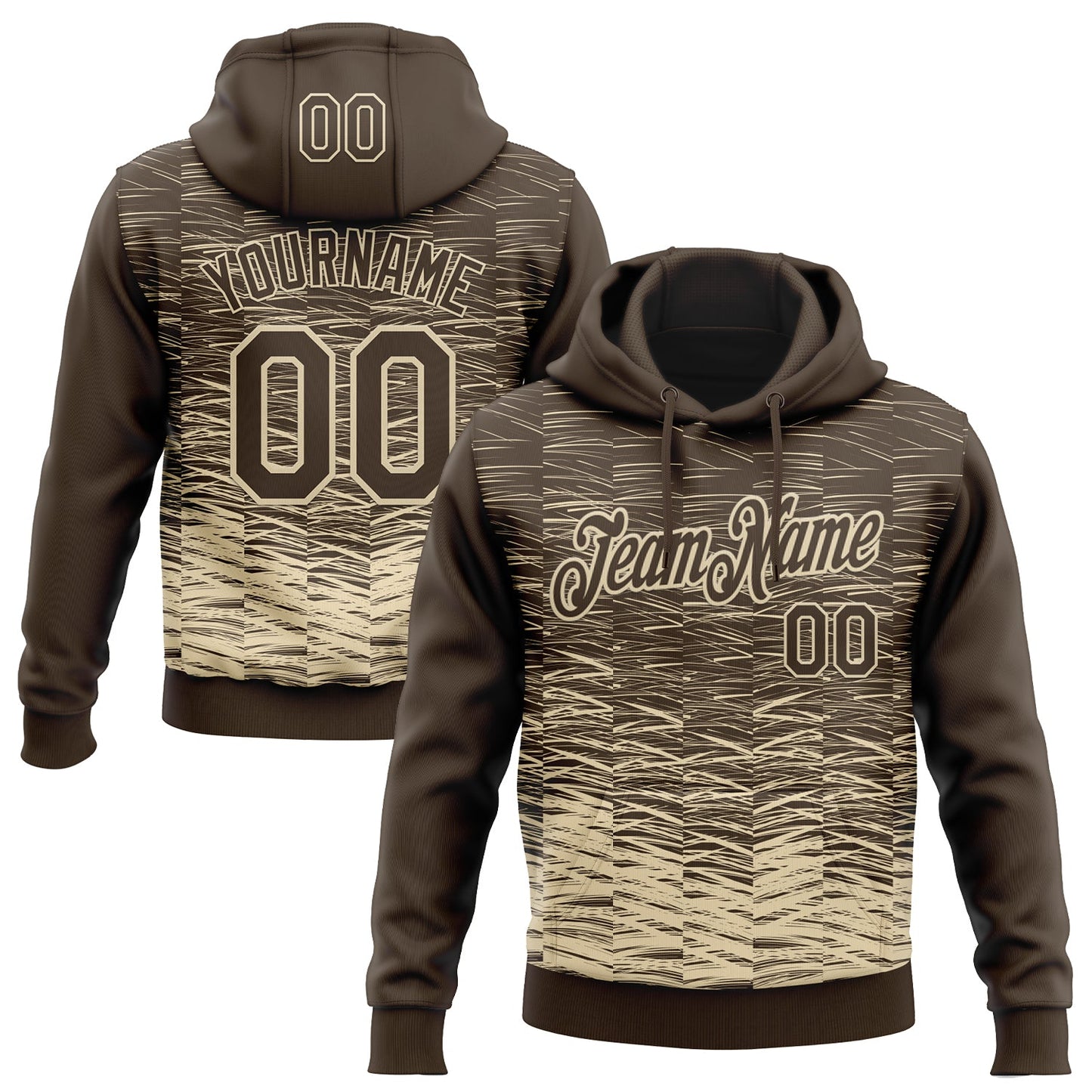 Custom Stitched Brown Cream Line Sports Pullover Sweatshirt Hoodie - Main View