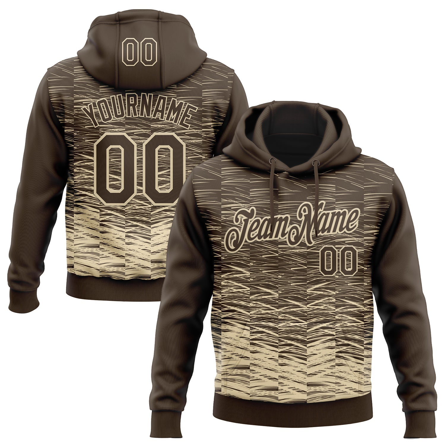 Custom Stitched Brown Cream Line Sports Pullover Sweatshirt Hoodie - Main View