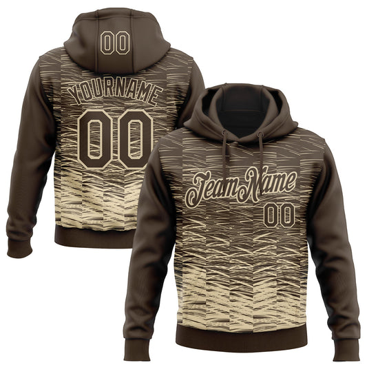 Custom Stitched Brown Cream Line Sports Pullover Sweatshirt Hoodie - Main View