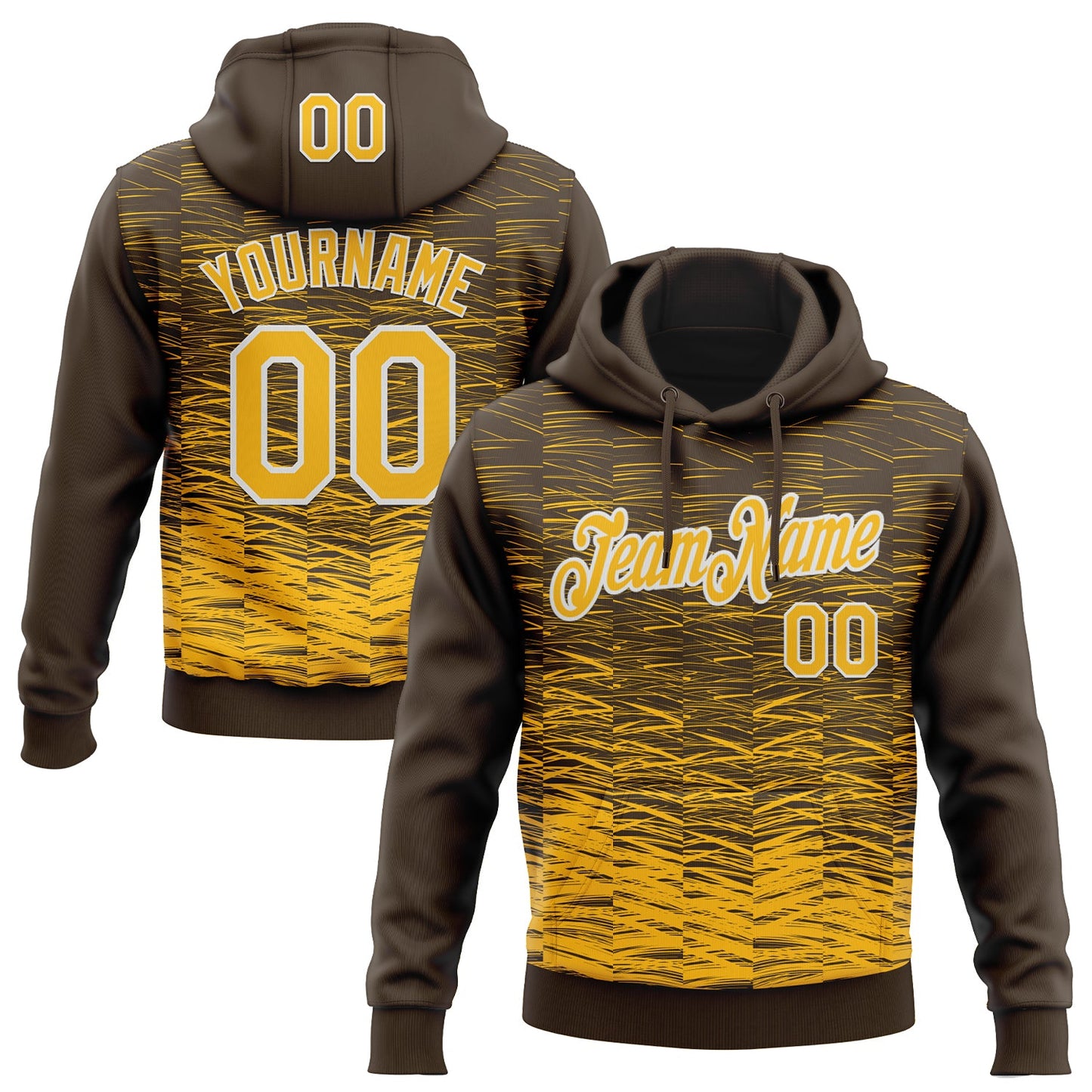 Custom Stitched Brown Gold-White Line Sports Pullover Sweatshirt Hoodie - Main View