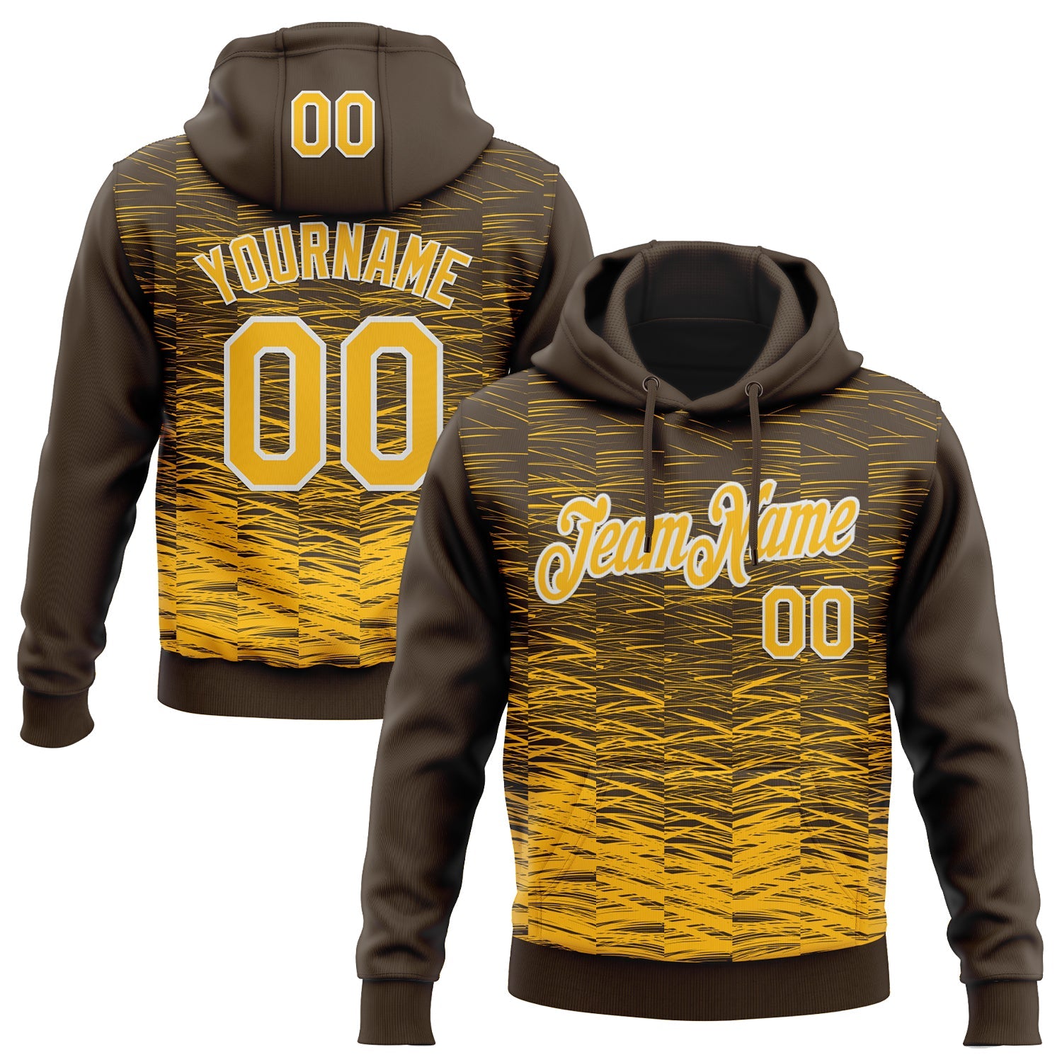 Custom Stitched Brown Gold-White Line Sports Pullover Sweatshirt Hoodie - Main View