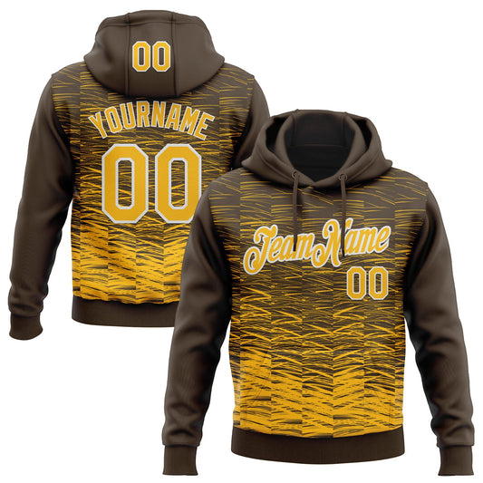 Custom Stitched Brown Gold-White Line Sports Pullover Sweatshirt Hoodie - Main View