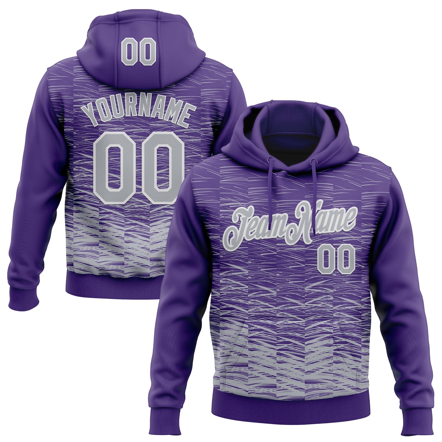 Custom Stitched Purple Gray-White Line Sports Pullover Sweatshirt Hoodie - Main View